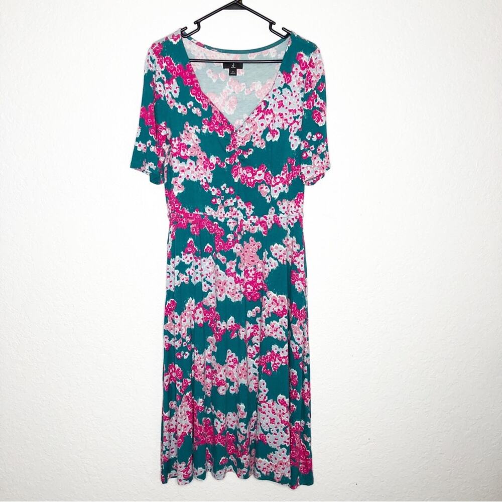 Jason Wu green pink white‎ floral v neck midi dress size Medium